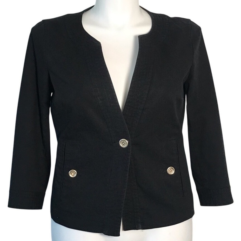 TALBOTS BLACK‎ SINGLE BUTTON 3/4 SLEEVE JACKET